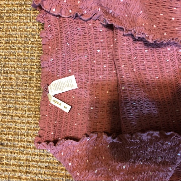 Ruffled Off the Shoulder Top with Cinching in Mauve, Size Small - Picture 5 of 6